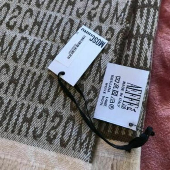 Moschino Logo Wool Scarf Shawl Women's Brown - Picture 9 of 10